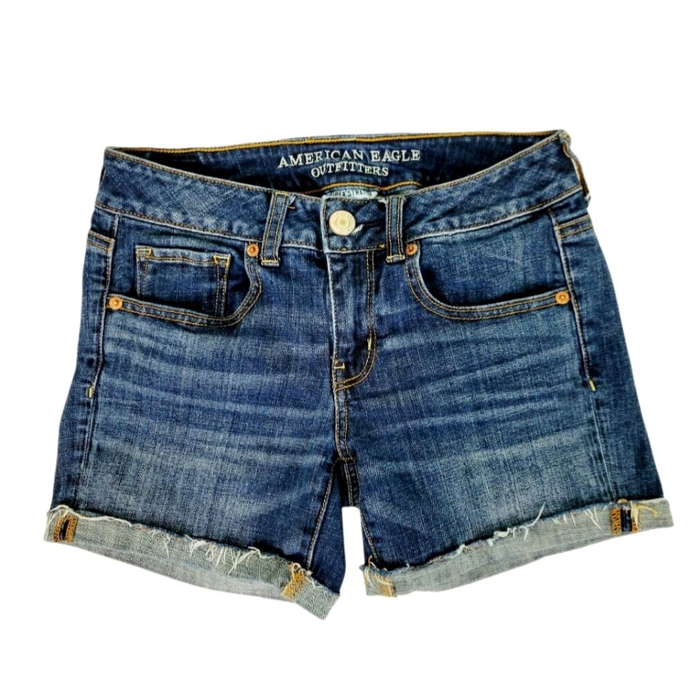 American Eagle Outfitters Midi Blue Jean Shorts Sz 4 Super Stretch Denim 2000s